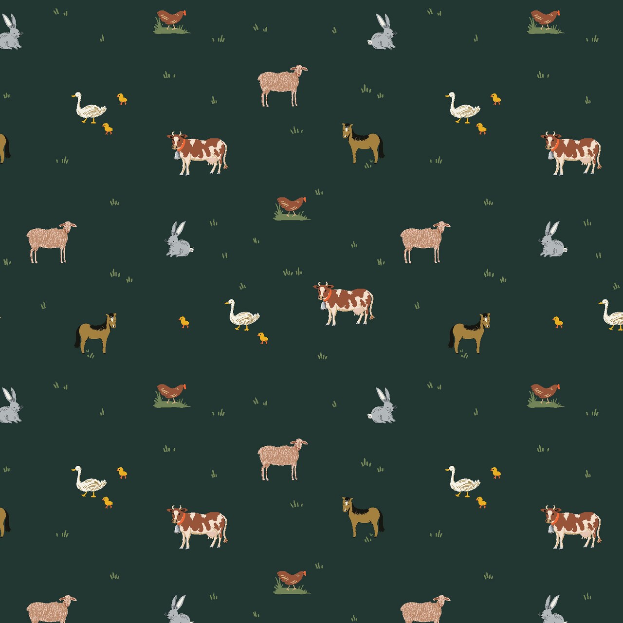 Farm Animals in Evergreen (rp1702-ev2) | Gracie | Rifle Paper Co | Cotton+Steel